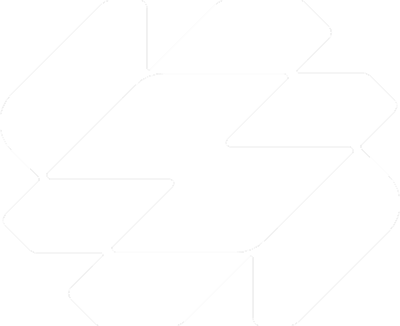 Abstract geometric logo with six white interconnected arrow shapes forming a hexagonal pattern on a black background.